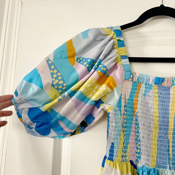 Jessie Zhao Landscape Smocked Cotton Silk Midi Dress Size S (Orig. $178) - Picture 6 of 8